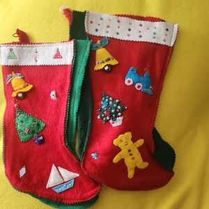 N1a Vintage handmade pair 1 of a kind Christmas Stockings so charming folkart